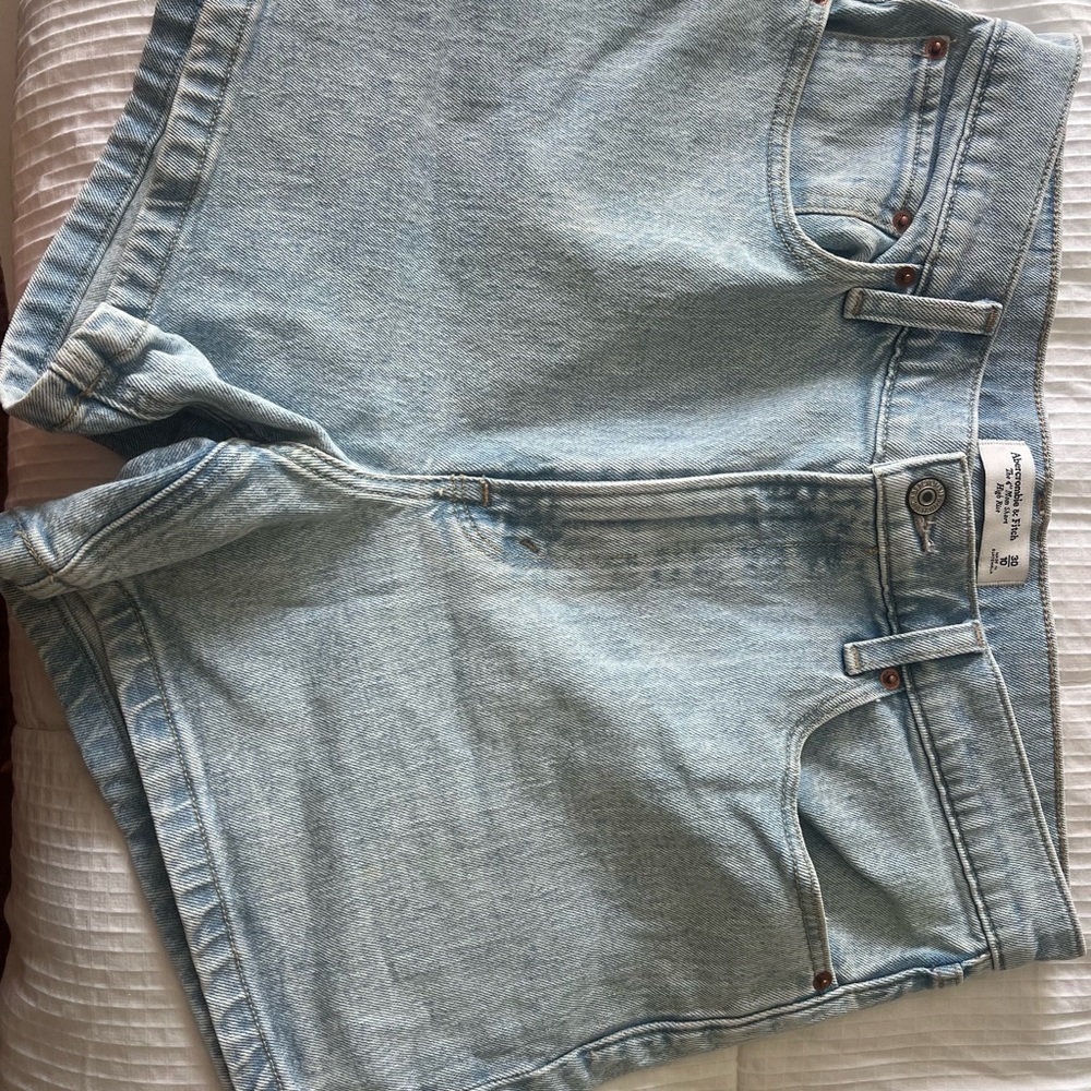 Abercrombie & Fitch Light Blue High Rise Denim Mom Shorts